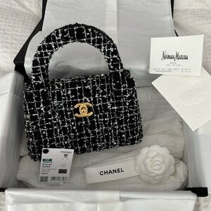 NWT 🖤 CHANEL 24P Black & White Tweed Small Nano Shopper Kelly Bag